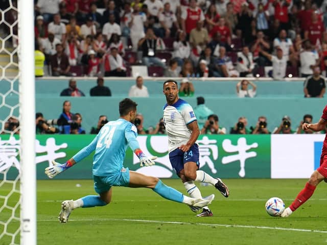 England's Callum Wilson squares the ball for team-mate Jack Grealish to score their side's sixth goal.