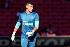 Karl Darlow of Newcastle United FC in action during the warm up before the start of the Eusebio Cup match between SL Benfica and Newcastle United at Estadio da Luz on July 26, 2022 in Lisbon, Portugal.  (Photo by Gualter Fatia/Getty Images)