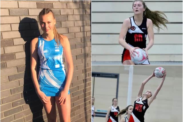 Clockwise from left, Lauren Tooley, Anais Errington and Megan Tooley are all celebrating after their call ups for regional netball squads.