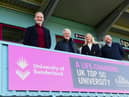 From left: Lee Picton, sporting director at South Shields FC, Lorraine Robertson, head of international development at the University of Sunderland, Geoff Thompson, chairman/owner of South Shields FC, and Tom Atkinson, international development officer at the University of Sunderland. Photo: Kev Wilson.