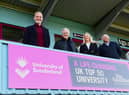 From left: Lee Picton, sporting director at South Shields FC, Lorraine Robertson, head of international development at the University of Sunderland, Geoff Thompson, chairman/owner of South Shields FC, and Tom Atkinson, international development officer at the University of Sunderland. Photo: Kev Wilson.