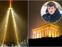 Sunderland's Northern Spire Bridge and Penshaw Monument were lit up yellow in honour of South Shields teen Kai Heslop. Images by Steven Lomas.