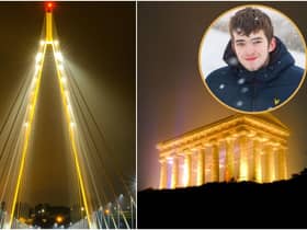 Sunderland's Northern Spire Bridge and Penshaw Monument were lit up yellow in honour of South Shields teen Kai Heslop. Images by Steven Lomas.