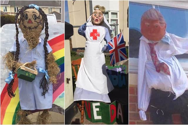 Lockdown Dorothy, Nurse Polly and Donald Trump from the Westoe Crown Village Scarecrow Festival.