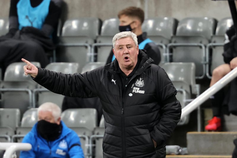 Newcastle United's head coach Steve Bruce gestures from the sidelines during the English Premier League football match between Newcastle United and Aston Villa at St James's Park