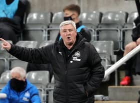 Newcastle United's head coach Steve Bruce gestures from the sidelines during the English Premier League football match between Newcastle United and Aston Villa at St James's Park
