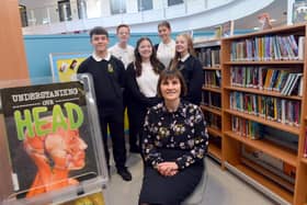 Jarrow School has been celebrating being judged as good in its latest Ofsted report. Headteacher Jill Gillies with Year 11 prefects Thomas Short, 16, Neve Connolly, 15, Anya Roughton, 16,  Roan McGibbon, 16, and Emily Miller, 15.