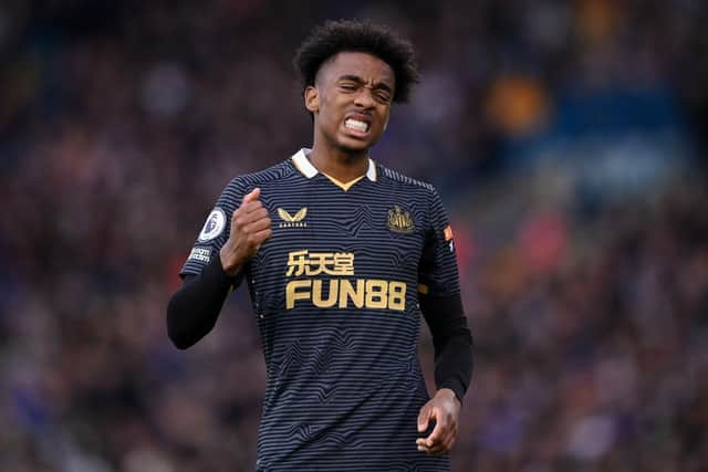 Joe Willock of Newcastle United reacts during the Premier League match between Leeds United and Newcastle United at Elland Road on January 22, 2022 in Leeds, England. (Photo by Stu Forster/Getty Images)