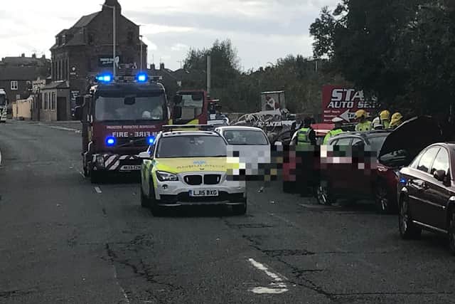 Emergency services dealing with the collision in Commercial Road, South Shields.