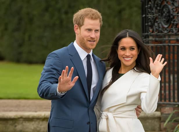 Prince Harry and Meghan Markle in the Sunken Garden at Kensington Palace, London, after the announcement of their engagement. Could their differences with other royals be settled with a pillow fight on a greased up log over a vat of sludge? Only time will tell.