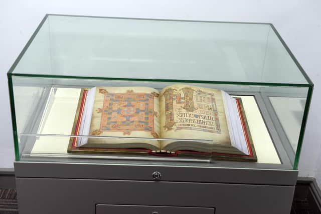 A facsimile of the Lindisfarne Gospels as seen in the Elephant Tea Rooms in Sunderland.