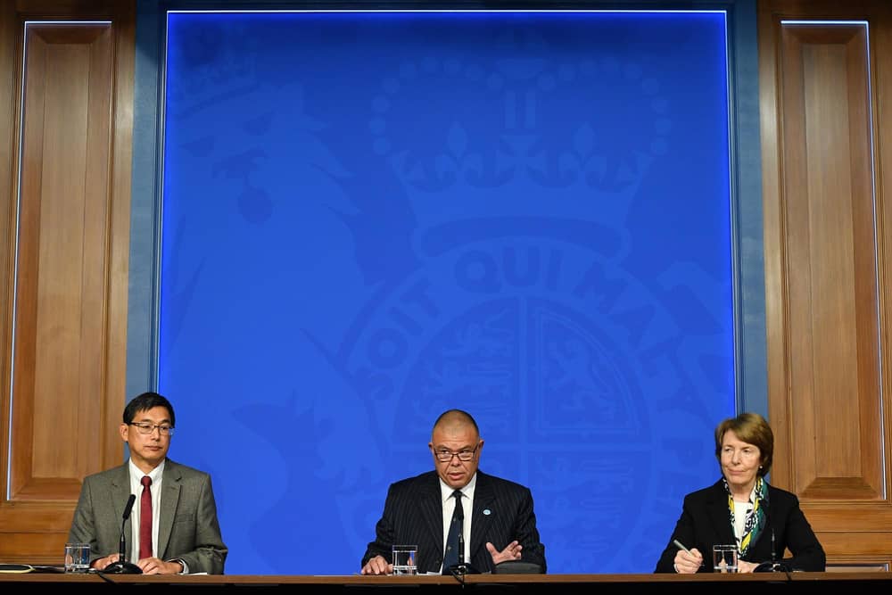 (Left to right) Professor Wei Shen Lim, chair of the Joint Committee on Vaccination and Immunisation (JCVI), Deputy Chief Medical Officer for England Professor Jonathan Van Tam and Dr June Raine, Chief Executive of the Medicines and Healthcare products Regulatory Agency (MHRA), during a media briefing in Downing Street, London, on coronavirus (Covid-19). Picture date: Tuesday September 14, 2021.
