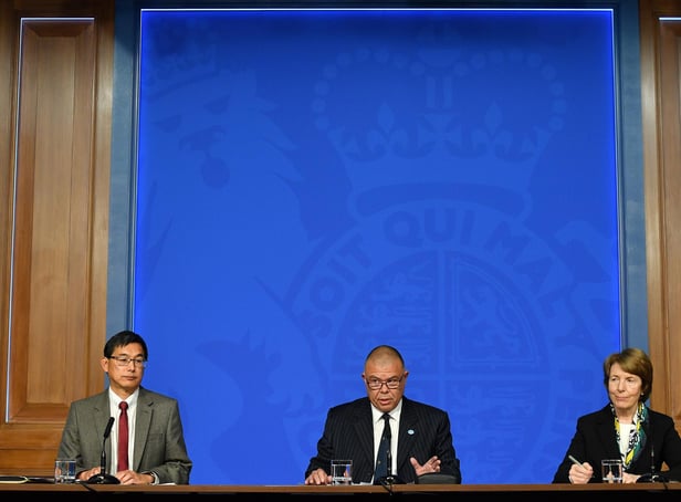 (Left to right) Professor Wei Shen Lim, chair of the Joint Committee on Vaccination and Immunisation (JCVI), Deputy Chief Medical Officer for England Professor Jonathan Van Tam and Dr June Raine, Chief Executive of the Medicines and Healthcare products Regulatory Agency (MHRA), during a media briefing in Downing Street, London, on coronavirus (Covid-19). Picture date: Tuesday September 14, 2021.