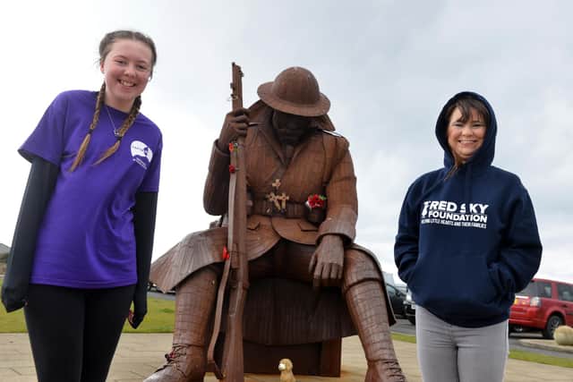 Kayleigh Llewellyn, 13, and Kaylee Davidson-Olley, the UK's first successful heart transplant baby, will take part in a charity walk from South Shields to Seaham.