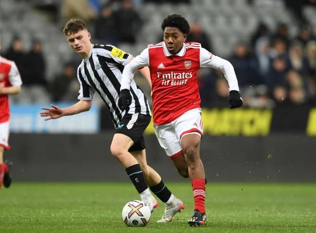 Scott Bailey (left) scored a late consolation for Newcastle United (Photo by David Price/Arsenal FC via Getty Images)