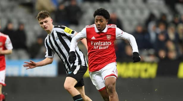 Scott Bailey (left) scored a late consolation for Newcastle United (Photo by David Price/Arsenal FC via Getty Images)