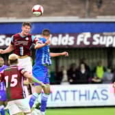 South Shield's Dillon Morse wins a header