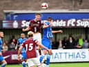 South Shield's Dillon Morse wins a header