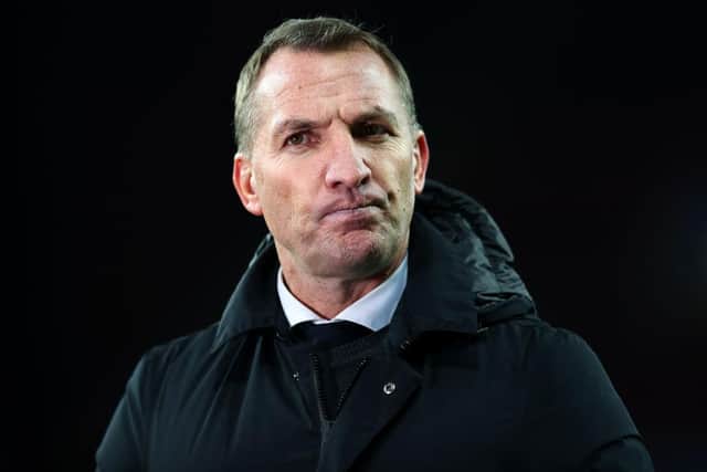 Brendan Rodgers the manager of Leicester City conducts media interviews following the  the Premier League match between Aston Villa  and  Leicester City at Villa Park on December 05, 2021 in Birmingham, England. (Photo by Michael Steele/Getty Images)