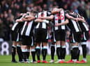 LONDON, ENGLAND - OCTOBER 23: Newcastle United players huddle ahead of the Premier League match between Crystal Palace and Newcastle United at Selhurst Park on October 23, 2021 in London, England. (Photo by Justin Setterfield/Getty Images)