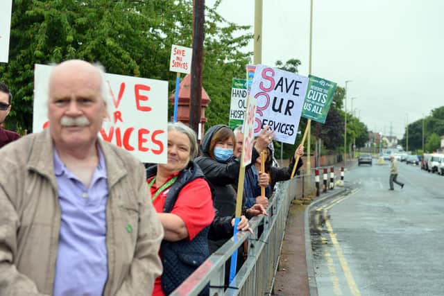 Campaigners protesting against changes to children's A&E at South Tyneside District Hospital.