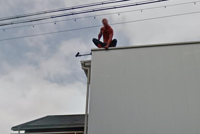 Spiderman doesn’t just spend his days swinging around Queens in New York City - here he can be seen observing the streets of Aichi, in Japan.