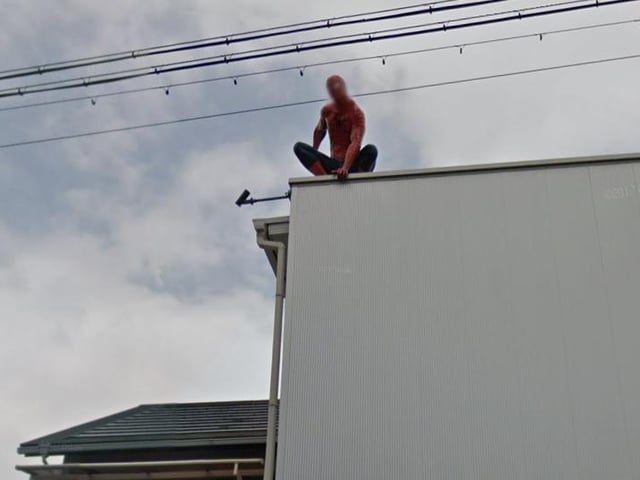 Spiderman doesn’t just spend his days swinging around Queens in New York City - here he can be seen observing the streets of Aichi, in Japan.
