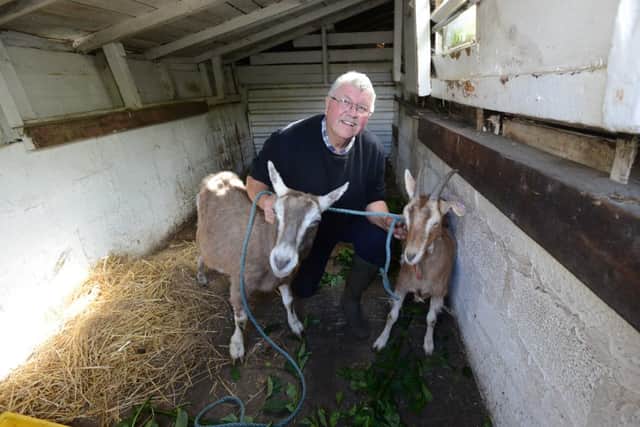 Frederick Rylance pictured with his goats after they were tracked down following a burglary in 2017.