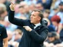 Brendan Rodgers gestures on the touchline during the English Premier League football match between Newcastle United and Leicester City at St James' Park in Newcastle-upon-Tyne, north east England on April 17, 2022. (Photo by LINDSEY PARNABY/AFP via Getty Images)