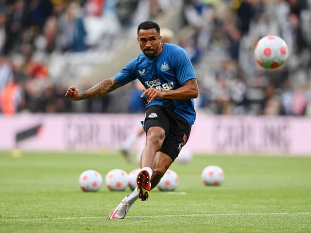 Callum Wilson of Newcastle United warms up prior to the Premier League match between Newcastle United and Arsenal at St. James Park on May 16, 2022 in Newcastle upon Tyne, England. (Photo by Stu Forster/Getty Images)