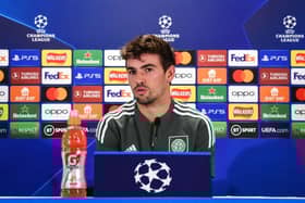 Celtic's English midfielder Matt O'Riley speaks during a press conference at Celtic Park in Glasgow on September 5, 2022, on the eve of their UEFA Champions League Group F football match against Real Madrid. (Photo by ANDY BUCHANAN / AFP) (Photo by ANDY BUCHANAN/AFP via Getty Images)