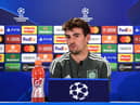 Celtic's English midfielder Matt O'Riley speaks during a press conference at Celtic Park in Glasgow on September 5, 2022, on the eve of their UEFA Champions League Group F football match against Real Madrid. (Photo by ANDY BUCHANAN / AFP) (Photo by ANDY BUCHANAN/AFP via Getty Images)