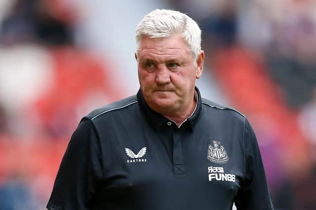 DONCASTER, ENGLAND - JULY 23: Steve Bruce, Manager of Newcastle United looks on prior to the Pre-Season Friendly match between Doncaster Rovers and Newcastle United at at Keepmoat Stadium on July 23, 2021 in Doncaster, England. (Photo by Charlotte Tattersall/Getty Images)