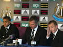 Newcastle United manager Graeme Souness with players Kieron Dyer and Lee Bowyer during a press conference following the Barclays Premiership match against Aston Villa at St James' Park. Bowyer and Dyer were both sent off for fighting each other in brawl during the match.