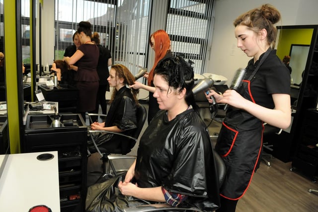 Pupils were enjoying the facilities in the new hair salon at the school in 2012. Also in the picture are Jaz Training Ltd director Jacki Van-Hoof, left, and tutor Amanda Smith.