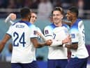 England goalscorer Jack Grealish celebrates with Marcus Rashford, Phil Foden and Callum Wilson.