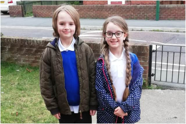 Daisy Haynes, eight, with brother Charlie Haynes, 10.