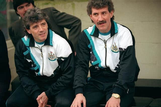 Newcastle United manager Kevin Keegan and assistant Terry McDermott in the dugout on February 8, 1992.