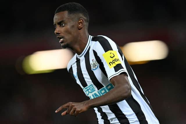 Newcastle United's Swedish striker Alexander Isak chases the ball during the English Premier League football match between Liverpool and Newcastle United at Anfield in Liverpool, north west England on August 31, 2022. (Photo by PAUL ELLIS/AFP via Getty Images)