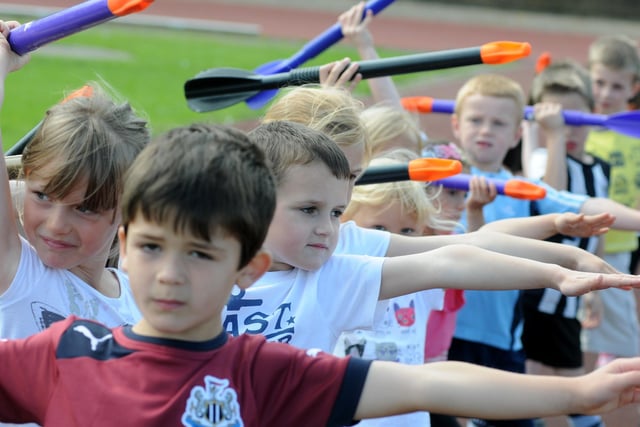 Youngsters being introduced to athletics at Monkton Stadium in 2012.