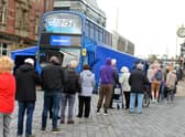 The vaccine bus in King Street, South Shields, in autumn 2021.