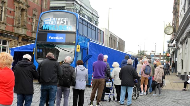 The vaccine bus in King Street, South Shields, in autumn 2021.