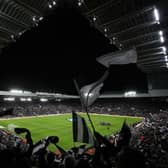 Fans of Newcastle United show their support during the Carabao Cup Quarter Final match between Newcastle United and Leicester City at St James' Park on January 10, 2023 in Newcastle upon Tyne, England. (Photo by George Wood/Getty Images)