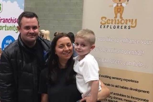 Gemma Cross pictured with her husband Simon and little boy Alfie, five