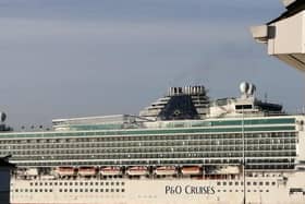 Caribbean cruise liner Azura sailing into the River Tyne.