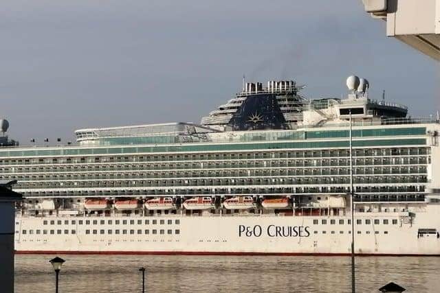 Caribbean cruise liner Azura sailing into the River Tyne.