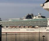 Caribbean cruise liner Azura sailing into the River Tyne.
