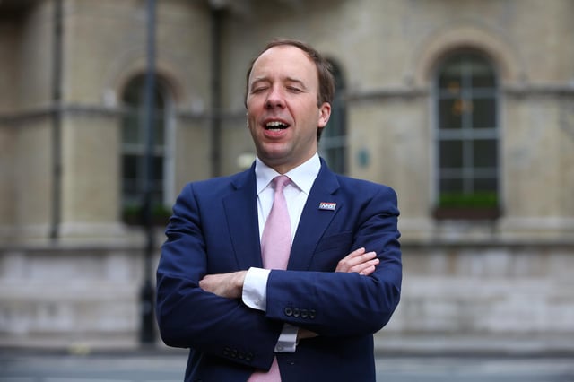 Secretary of State for Health and Social Care, Matt Hancock gives an interview to Sky outside the BBC before the Andrew Marr show on May 16, 2021 in London, England. Today's show takes place a day before the UK further eases its Covid-19 lockdown measures, permitting more indoor activities and mixing of different households. (Photo by Hollie Adams/Getty Images)