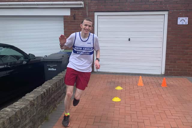 Andrew Dorrian completed the London Marathon in his garden on Sunday.