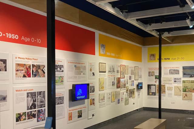 A section of Sheila's exhibition which uses the rainbow to follow individual decades of her work.